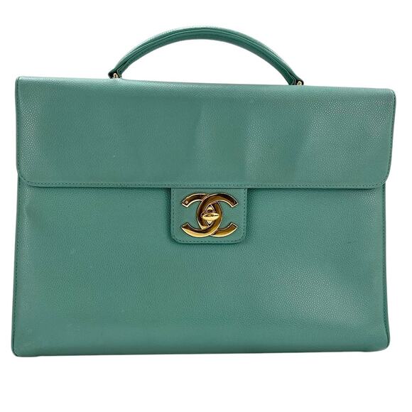 Chanel Seafoam Caviar Kelly Bag CC Briefcase Green Classic Flap Tote Vintage 24K - Picture 2 of 16